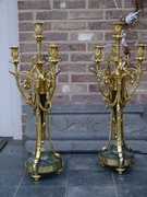 Louis 16 style huge Pair candelabra in gilded bronze and green marble, France 1880