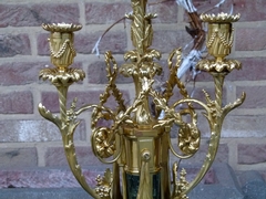 Louis 16 style huge Pair candelabra in gilded bronze and green marble, France 1880