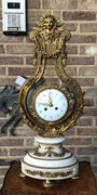 Louis 16 style Lyra pendulum clock in nice quality gilded bronze and carrara marble, France 1880