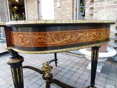 Louis 16 Napoleon 3 style Desk table with flower marquetry and gilded bronzes in different woods, France 1880