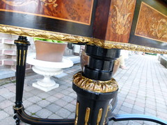 Louis 16 Napoleon 3 style Desk table with flower marquetry and gilded bronzes in different woods, France 1880