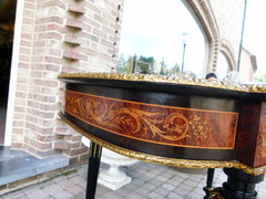 Louis 16 Napoleon 3 style Desk table with flower marquetry and gilded bronzes in different woods, France 1880