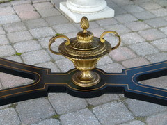 Louis 16 Napoleon 3 style Desk table with flower marquetry and gilded bronzes in different woods, France 1880