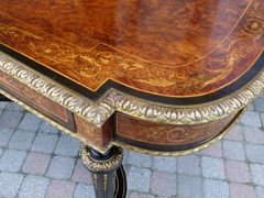 Louis 16 Napoleon 3 style Desk table with flower marquetry and gilded bronzes in different woods, France 1880