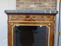 Louis 16 style Napoleon 3 display cabinet with gilded bronze and marble top in satin wood, France 1880