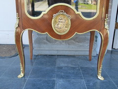 Louis 16 style Napoleon 3 display cabinet with gilded bronze and marble top in satin wood, France 1880