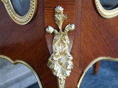 Louis 16 style Napoleon 3 display cabinet with gilded bronze and marble top in satin wood, France 1880