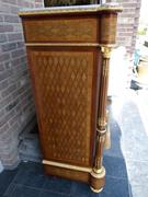 Louis 16 Napoleon III periode style 1 door Cabinet whit marquetery and marble top in satinwood whit diffirent woods marquetery and gilded bronze, France 1880