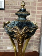 Louis 16 style Pair urns cassolets with heads of rams in green marble and gilded bronze, France 1880