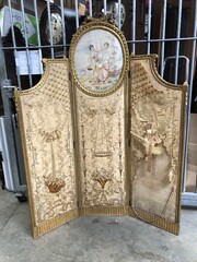 Louis 16 style Paravon room screen in gilded wood, France 1900