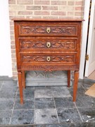 Louis 16 style Small chest of drawers in carved oak, Belgium 1900