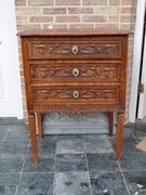 Louis 16 style Small chest of drawers in carved oak, Belgium 1900