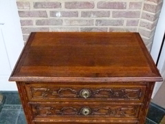 Louis 16 style Small chest of drawers in carved oak, Belgium 1900