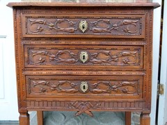 Louis 16 style Small chest of drawers in carved oak, Belgium 1900