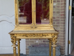 Louis 16  style Very nice gilded display cabinet with curved glass in gilded wood, France 1880