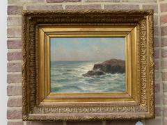 Marine style Painting by Romain Steppe in oil on canvas and gilded frame, Belgium 1920