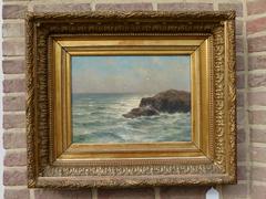 Marine style Painting by Romain Steppe in oil on canvas and gilded frame, Belgium 1920