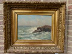 Marine style Painting by Romain Steppe in oil on canvas and gilded frame, Belgium 1920