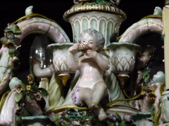 style Meissen porcelain lamp with putti,s and flowers, Germany early 19 century