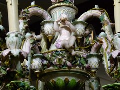 style Meissen porcelain lamp with putti,s and flowers, Germany early 19 century