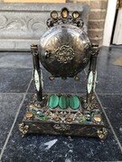 style Miniature clock with musical box and precious stones, enamel in silver gilded, Austria 1920