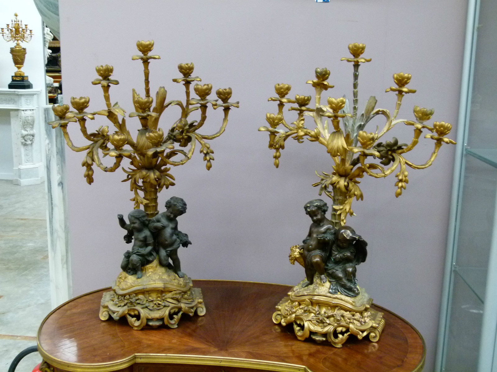 Napoleon 3 A large pair of gilded and patinated bronze candelabra by H.Picard