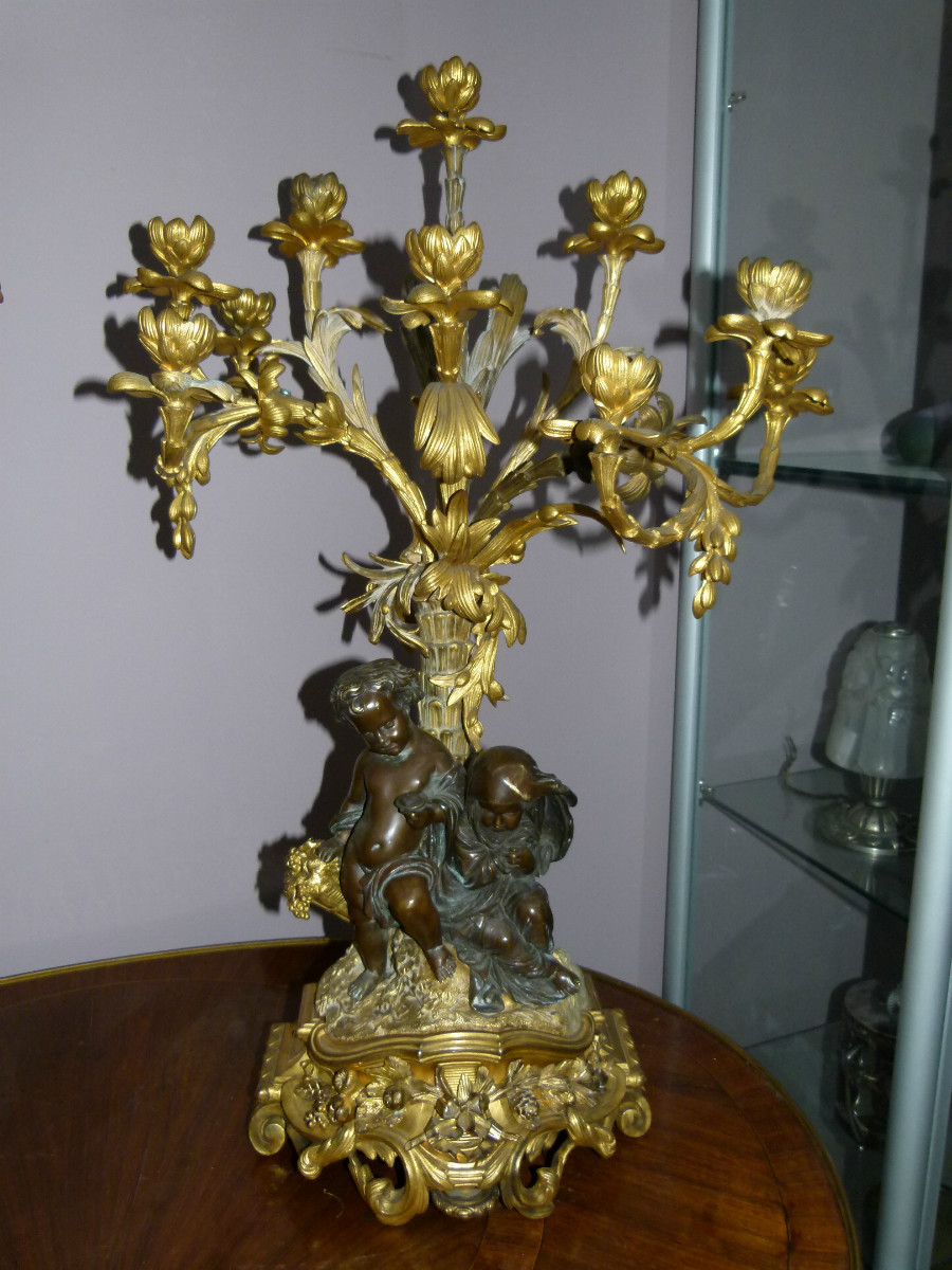 Napoleon 3 A large pair of gilded and patinated bronze candelabra by H.Picard