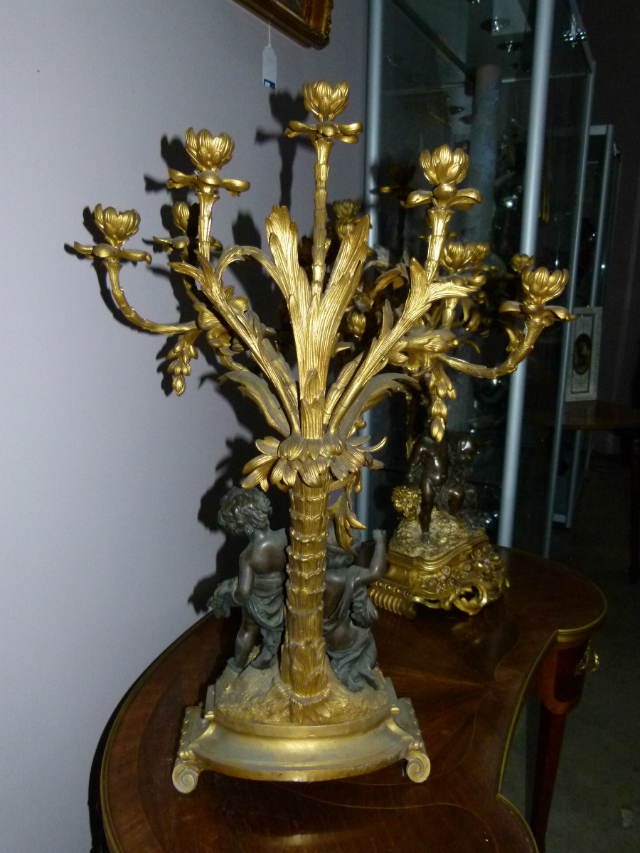 Napoleon 3 A large pair of gilded and patinated bronze candelabra by H.Picard