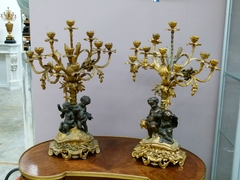 Napoleon 3 style A large pair of gilded and patinated bronze candelabra by H.Picard in bronze, France 1870