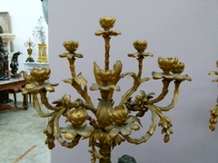 Napoleon 3 style A large pair of gilded and patinated bronze candelabra by H.Picard in bronze, France 1870