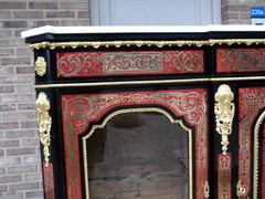 Napoleon 3 style Boulle 3 doors cabinet with tortoiseshell marquetry in ebonised wood,gilded bronze and marble top, France 1870