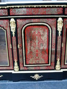 Napoleon 3 style Boulle 3 doors cabinet with tortoiseshell marquetry in ebonised wood,gilded bronze and marble top, France 1870