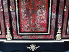 Napoleon 3 style Boulle 3 doors cabinet with tortoiseshell marquetry in ebonised wood,gilded bronze and marble top, France 1870