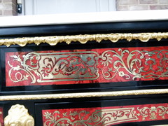 Napoleon 3 style Boulle 3 doors cabinet with tortoiseshell marquetry in ebonised wood,gilded bronze and marble top, France 1870