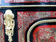 Napoleon 3 style Boulle 3 doors cabinet with tortoiseshell marquetry in ebonised wood,gilded bronze and marble top, France 1870