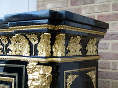 Napoleon 3 style Exceptional one door cabinet in Boulle marquetry with different colors in ebonised wood,tortoiseshel and bronze, France 1860