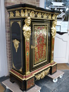 Napoleon 3 style Exceptional one door cabinet in Boulle marquetry with different colors in ebonised wood,tortoiseshel and bronze, France 1860