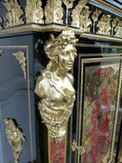 Napoleon 3 style Exceptional one door cabinet in Boulle marquetry with different colors in ebonised wood,tortoiseshel and bronze, France 1860