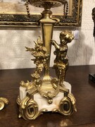 Napoleon 3 style Huge 3 pieces clockset with angel and women in Louis 16 style in gilt bronze and carrara marble, France 1870