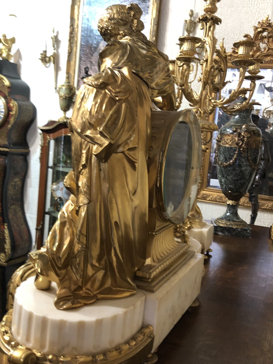 Napoleon 3 Huge 3 pieces clockset with angel and women in Louis 16 style