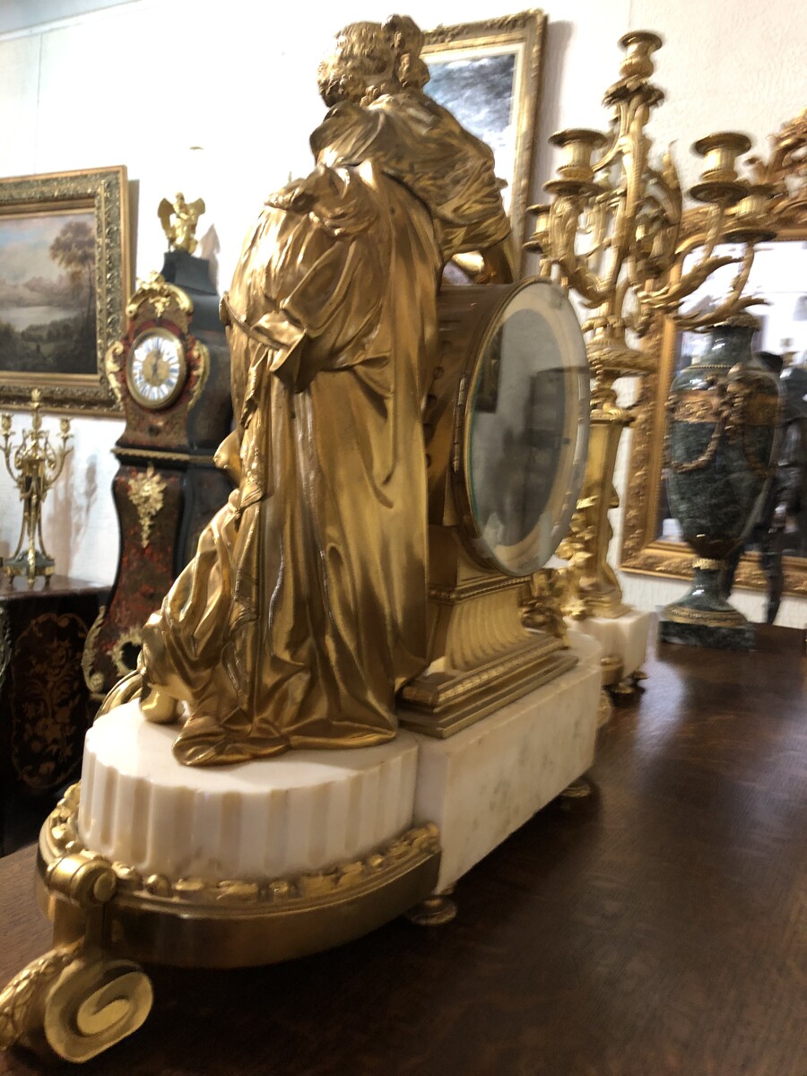 Napoleon 3 Huge 3 pieces clockset with angel and women in Louis 16 style