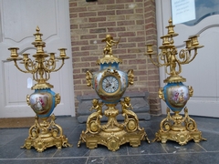 Napoleon 3  style Huge 3 pieces Sévres clockset in gilded bronze and Sévres porcelain, France,Sévres 1870