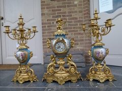 Napoleon 3  style Huge 3 pieces Sévres clockset in gilded bronze and Sévres porcelain, France,Sévres 1870