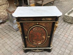 Napoleon 3 style One door Boulle cabinet with tortoiseshell marquetry in ebonesed wood and gilded bronze, France 1880
