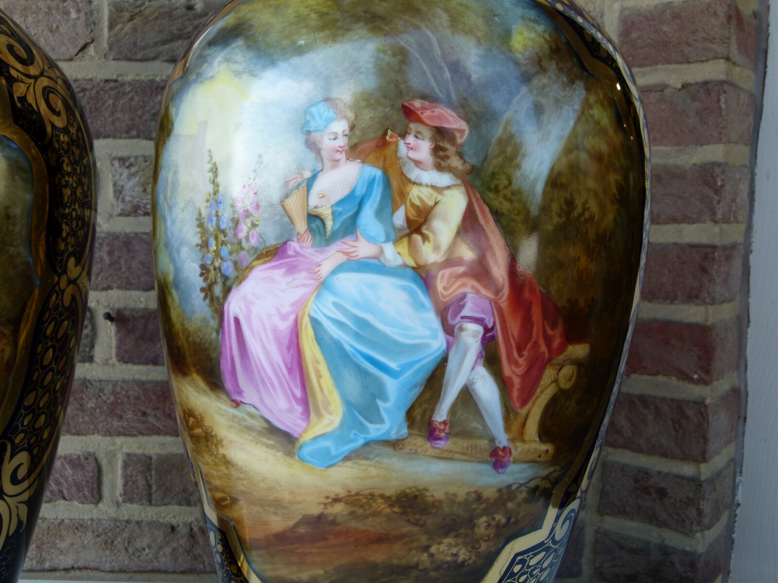 Napoleon 3 Pair cobalt bleu vases with romantic scenes