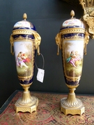 Napoleon 3 style Pair Sévres porcelain vases in gilded bronze and Sévres porcelain, France 1880