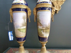 Napoleon 3 style Pair Sévres porcelain vases in gilded bronze and Sévres porcelain, France 1880