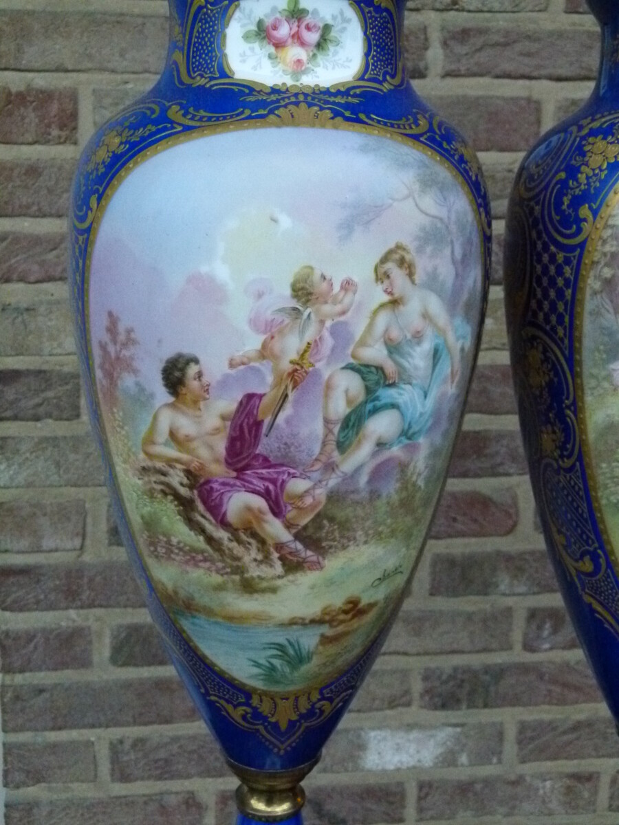 Napoleon 3 Pair Sevres style vases in porcelain de Parisby Jules Tieles