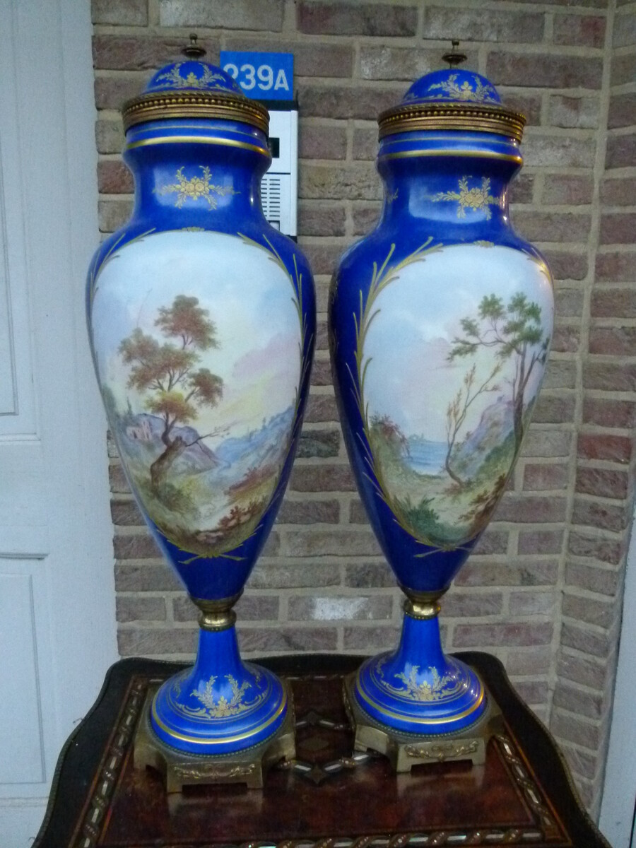 Napoleon 3 Pair Sevres style vases in porcelain de Parisby Jules Tieles