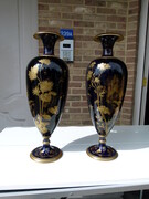 Napoleon 3 style Pair vases in cobalt blue and gilt decoration of flowers in Limoges porcelain, France 1880